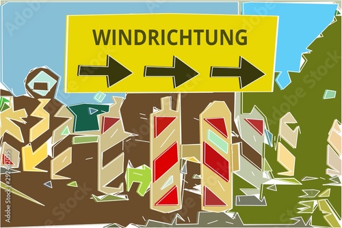 Windrichtung - Konzept Wegweiser Gelbes Schild 14, Pfeile nach rechts photo