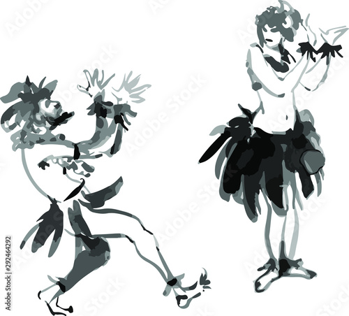 isolated illustration on white background of thes perform traditional dance