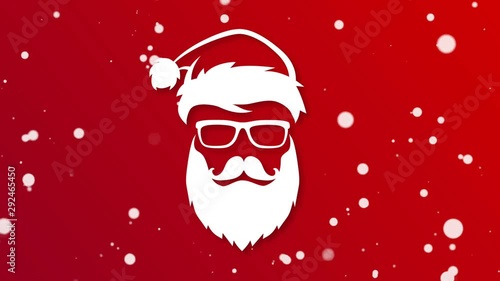 Red Christmas looped background card with hipster Santa Claus