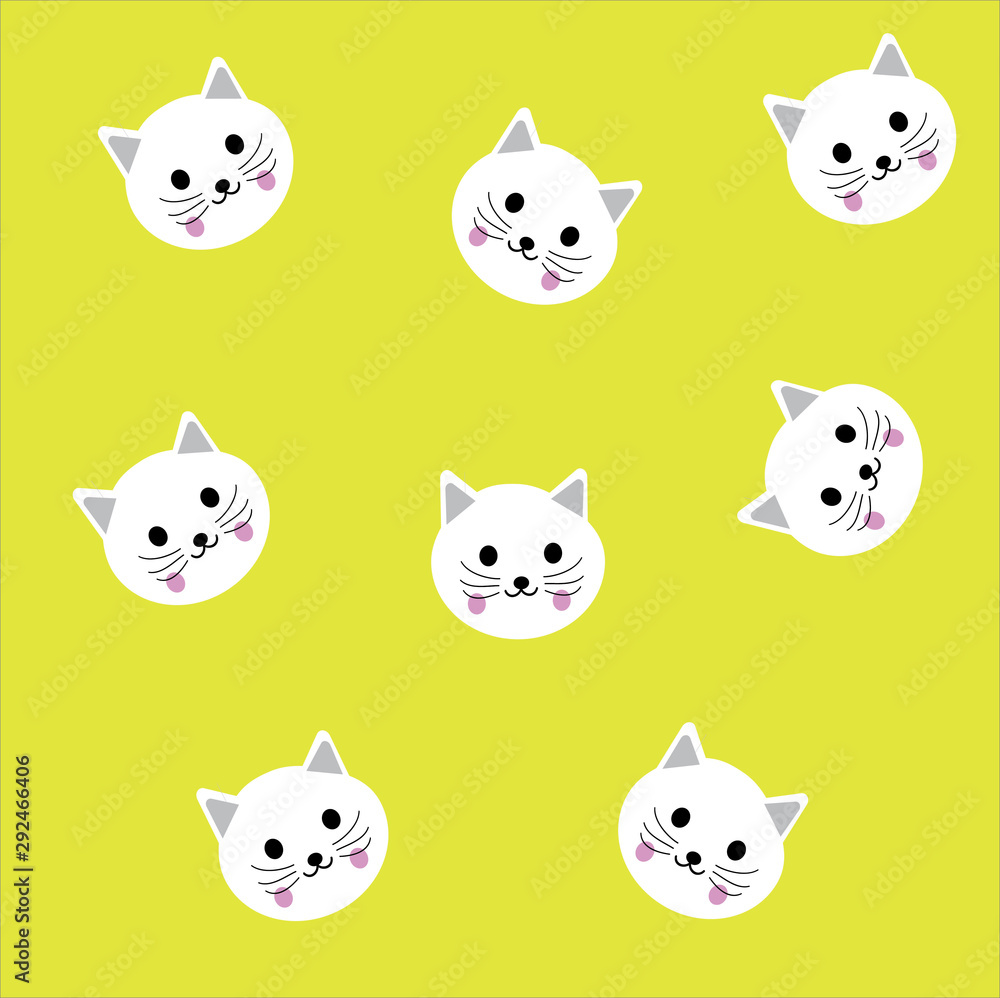 cartoon animal head set, drawing with cats for children's Wallpaper and fabric