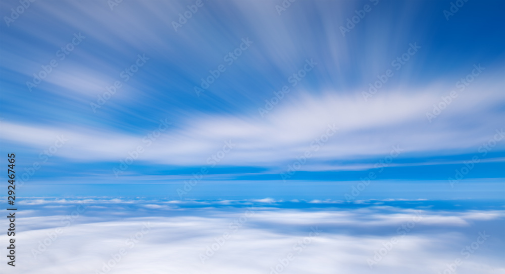 Mountains and sea of clouds under blue sky and white clouds, mount emei, sichuan province, China