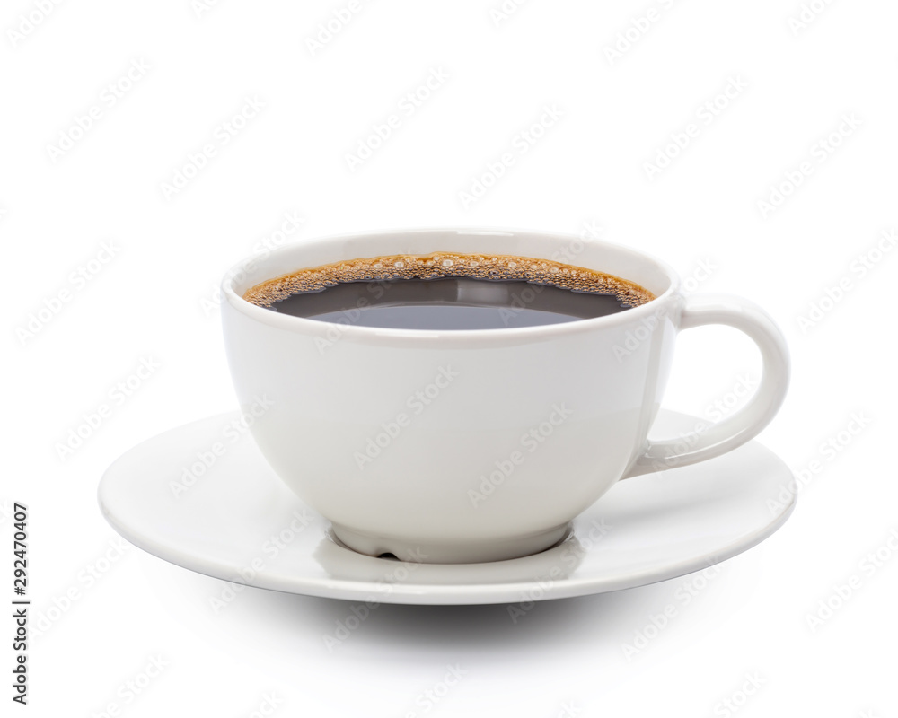 White cup of black coffee isolated on white background with clipping path White cup of black coffee isolated on white background with clipping path