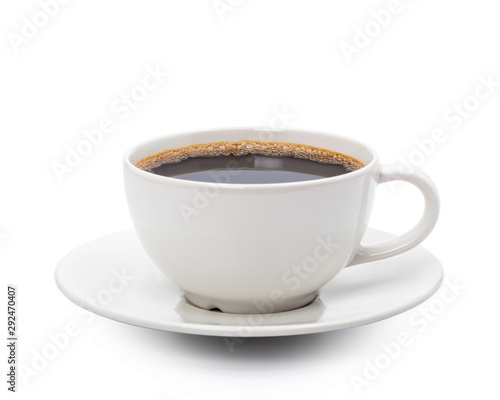 White cup of black coffee isolated on white background with clipping path