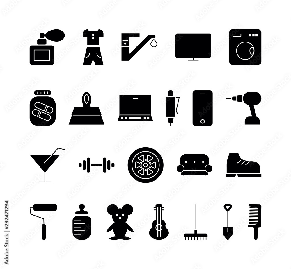 E-commerce silhouette icons set. Black and white vector isolated  illustration. Stock Vector | Adobe Stock
