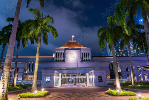 Photography Facade of Parliament Of Singapore at night