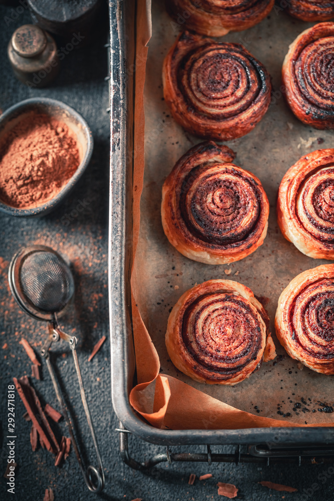 Tasty cinnamon rolls made of puff pastry for Christmas Tasty cinnamon rolls made of puff pastry for Christmas
