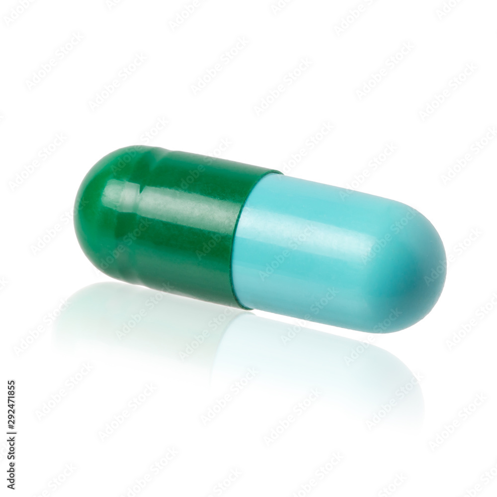 medical capsules on white background