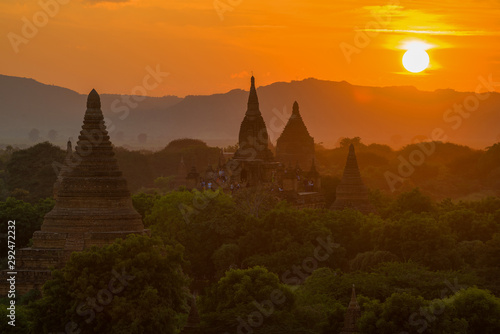 Sunset in ancient Bagan. Burma  Myanmar 