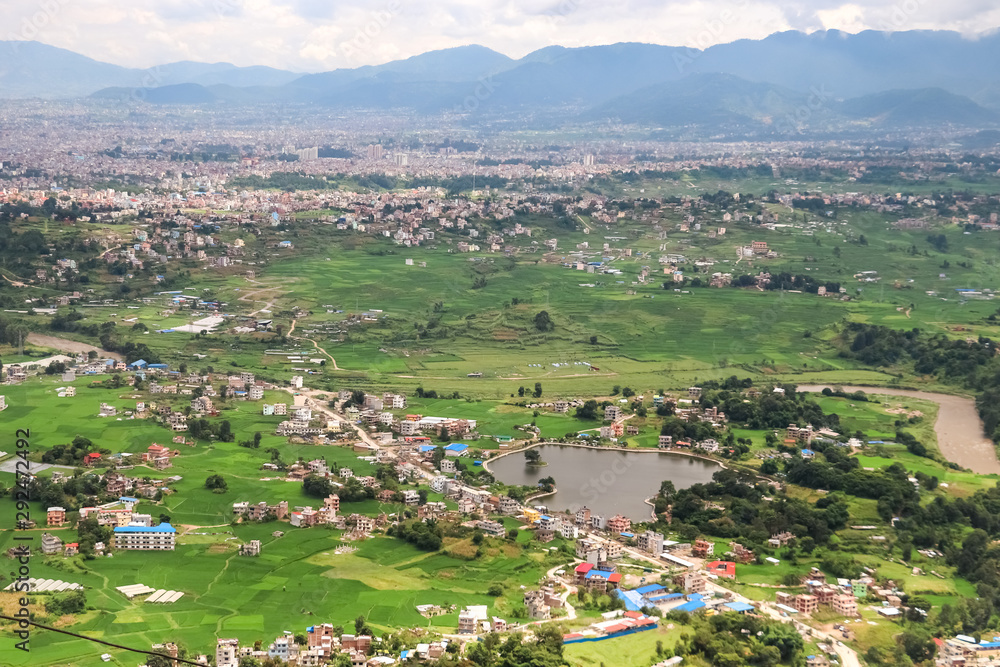 Aerial view of ancient pond Taudaha in Kathmandu, Nepal