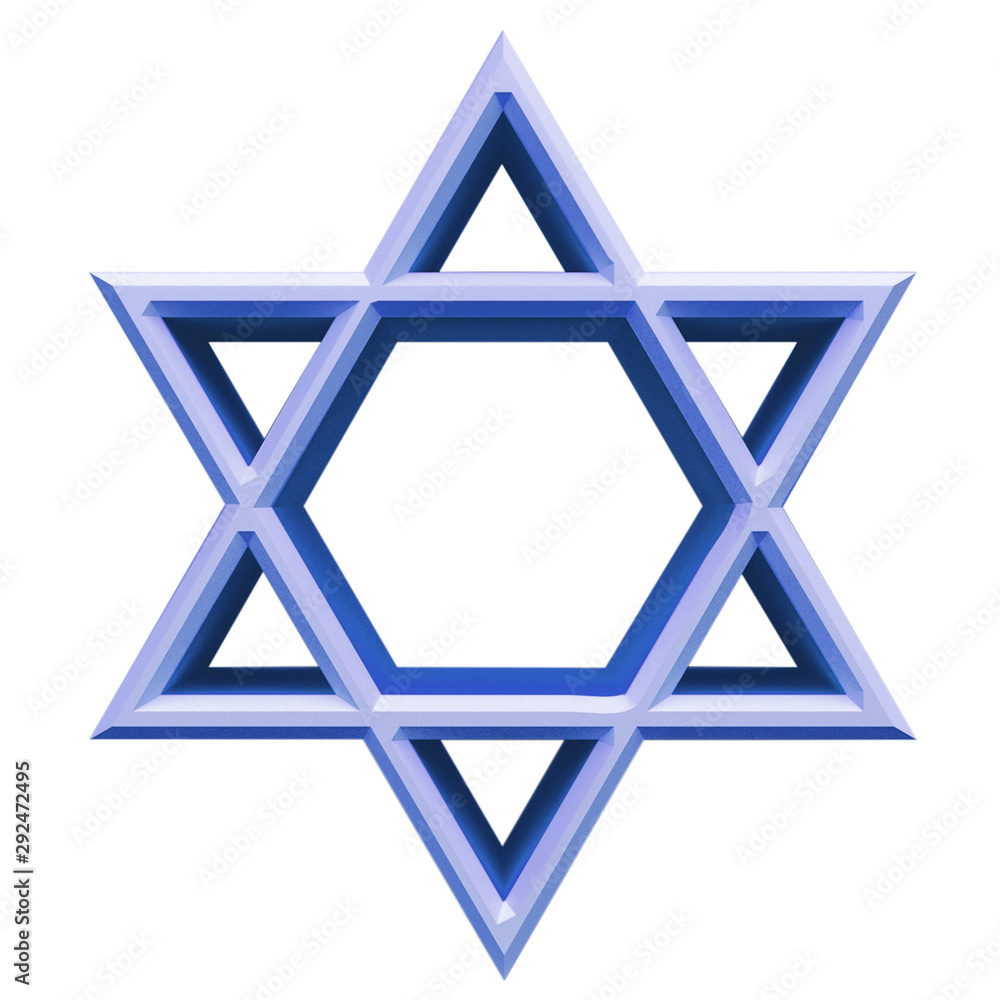 Israel star. Seal of Solomon icon. Jewish Star of David six sointed star. Isolated blue hexagram on white background. 3d illustration Israel star. Seal of Solomon icon. Jewish Star of David six sointed star. Isolated blue hexagram on white background. 3d illustration