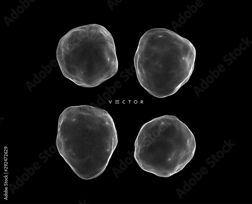 Abstract form consisting of small particles. Objects with dots. Molecular grid. 3d vector illustration. Futuristic connection structure for education and science..