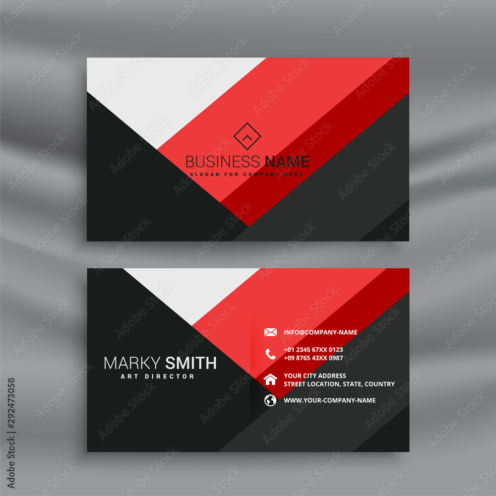 red and black abstract business card template design