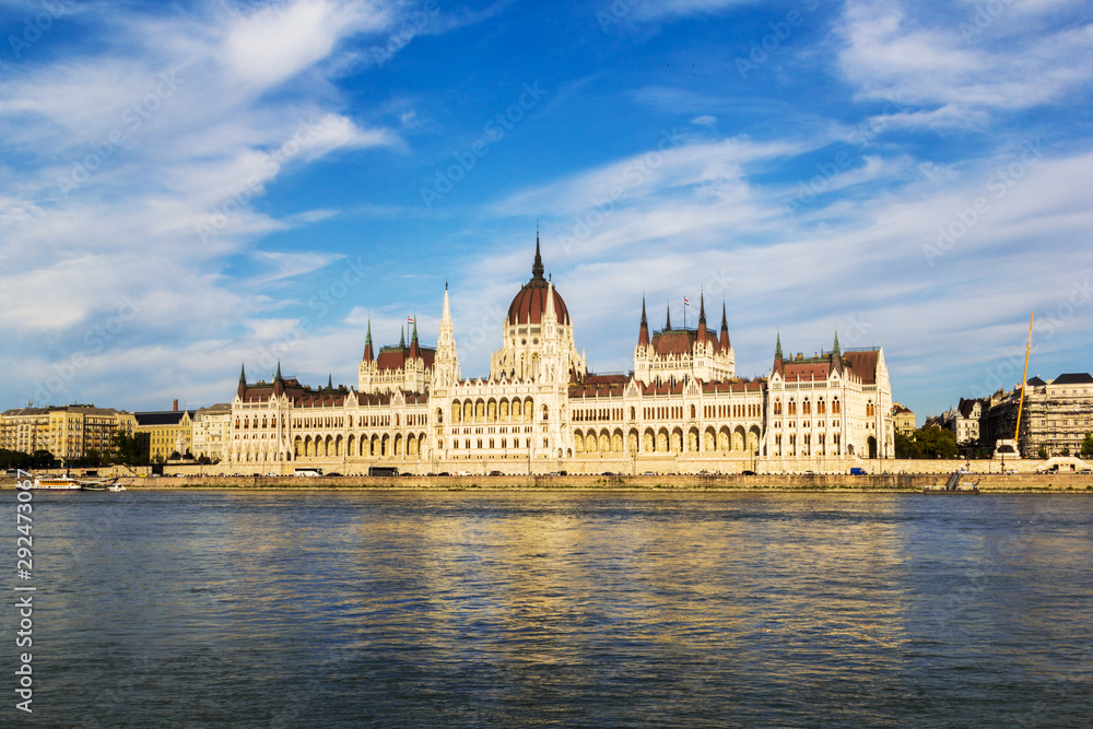 Budapest Parliament on the bank of Danube river, Hungary
