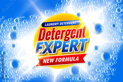 laundry detergent template ads banner with soap bubbles
