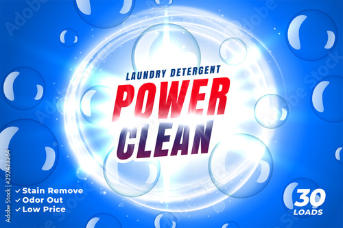 power clean laundry detergent concept packaging banner template