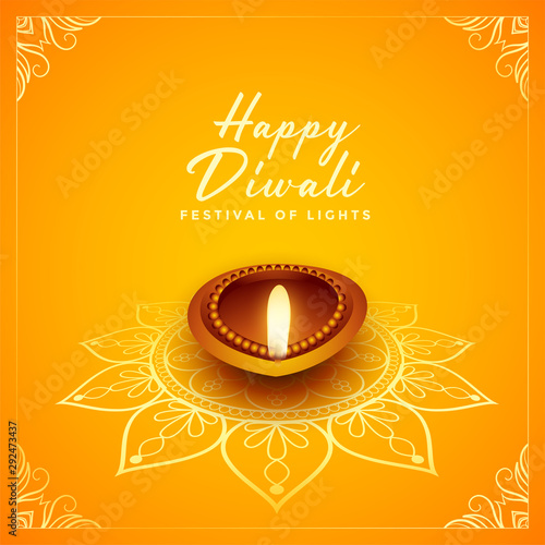 happy diwali festival design with oil lamp diya