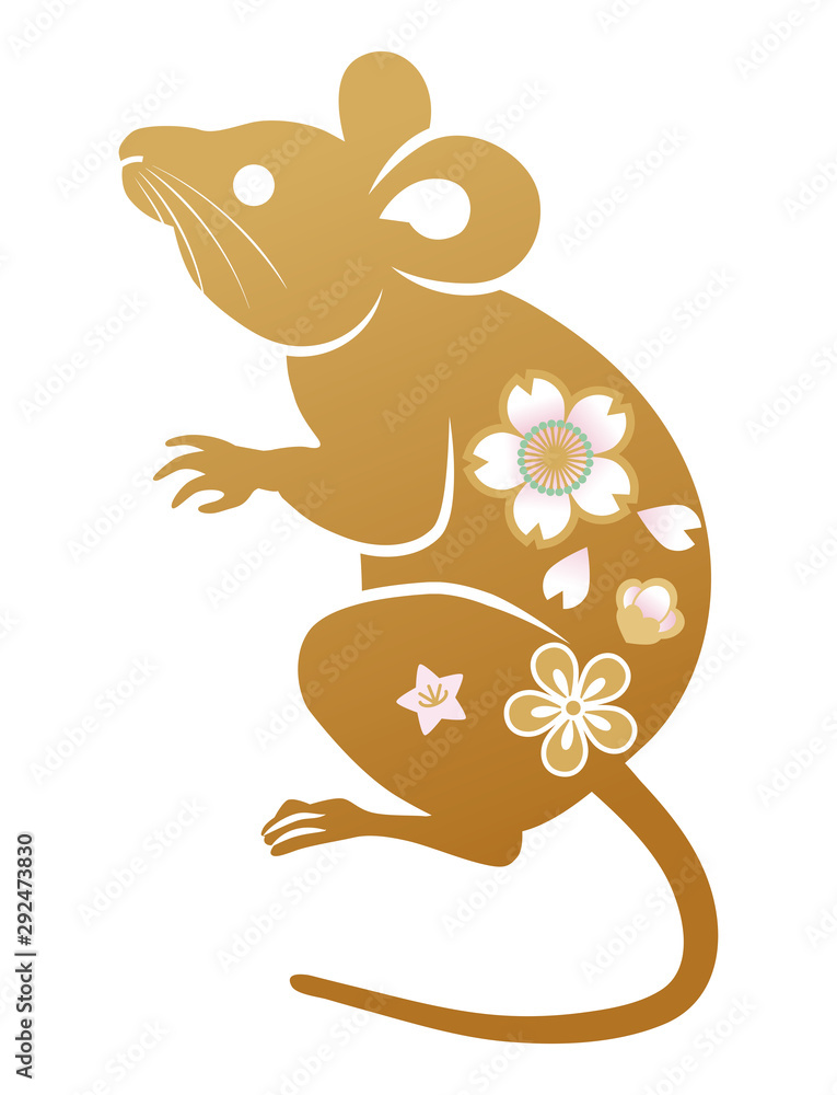 花柄のネズミ 子年 年賀状素材 Stock Vector Adobe Stock
