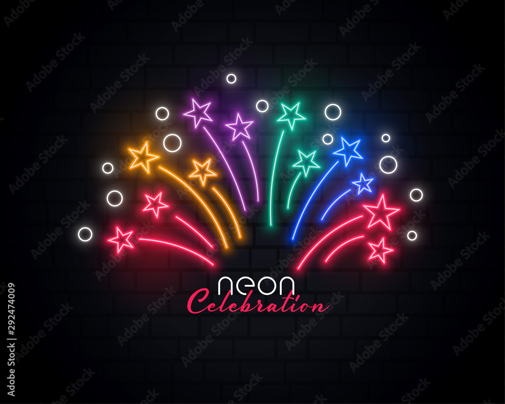 celebration sparkles in colorful neon style design