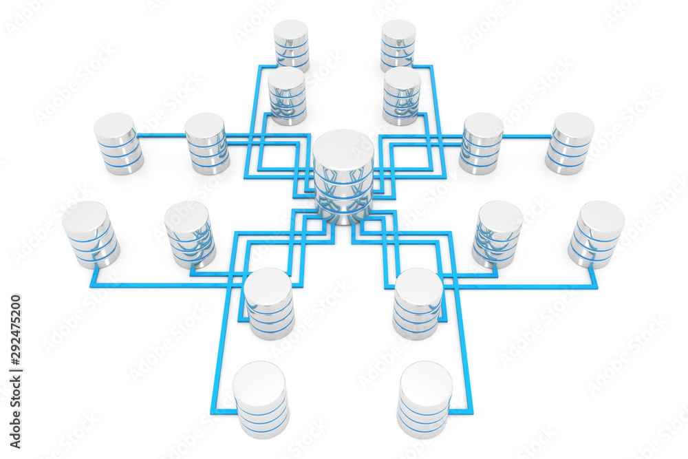 Network database concept with hosting data devices connected. 3d render Network database concept with hosting data devices connected. 3d render