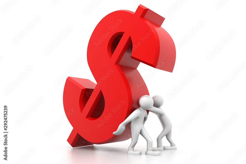 Man carrying dollar symbol.financial concept.teamwork.3d render Man carrying dollar symbol.financial concept.teamwork.3d render
