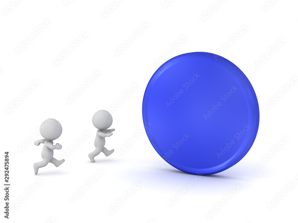 3D Characters Running to Get a Large Blue Coin 3D Characters Running to Get a Large Blue Coin