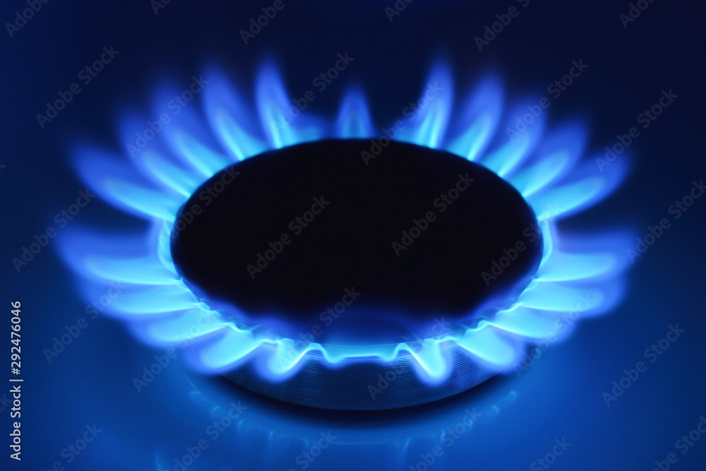 Gas burner on the stove. Natural gas flame. Closeup Gas burner on the stove. Natural gas flame. Closeup