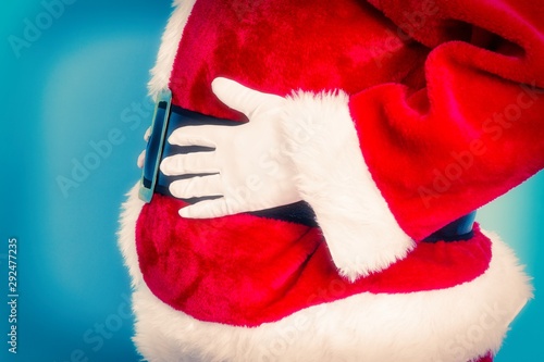 Santa Claus belly on blue background