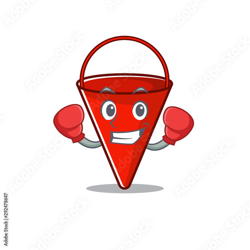 Boxing fire bucket mascot shape on cartoon