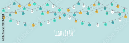 Cute vintage Christmas design with hand drawn light bulb garlands backround