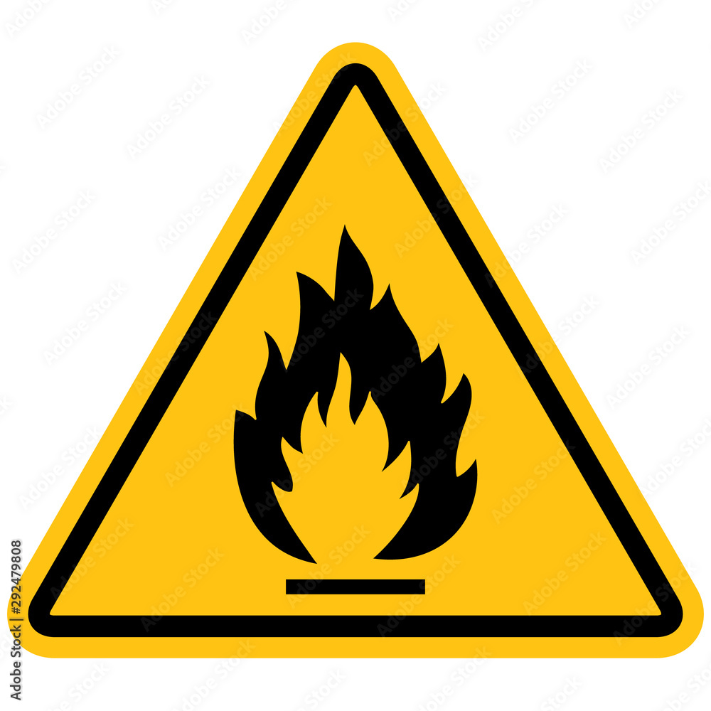 Flammable materials warning sign isolated on white background - obrazy, fototapety, plakaty 