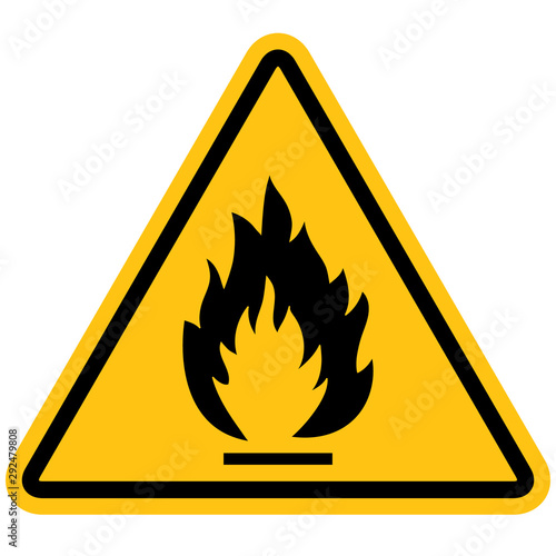 Flammable materials warning sign isolated on white background photo