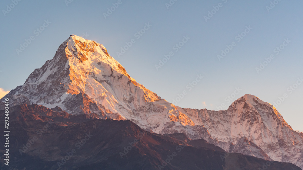  View to Annapurna mountain, Viewpoint in the morning on Poon Hill, Nepal landscape,Himalaya Range, Asia. 