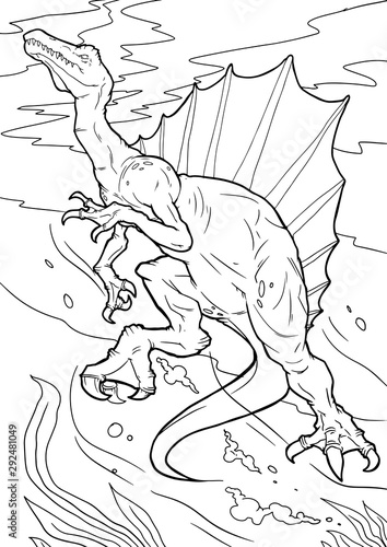 Coloring book for children with a dinosaur hand-painted in cartoon style