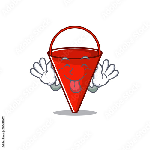 Tongue out fire bucket toy above character table