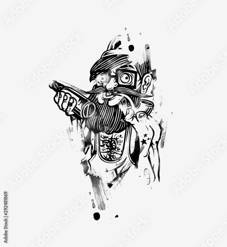 Cool hipster with beer- Hand Drawn Sketch Vector illustration.
