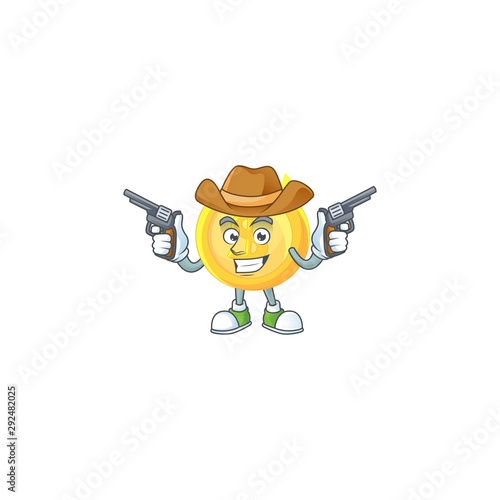 Cowboy gold coin with design character mascot
