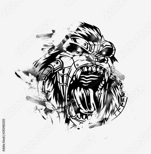 Abstract vector illustration grunge gorilla monster face tattoo or t-shirt design