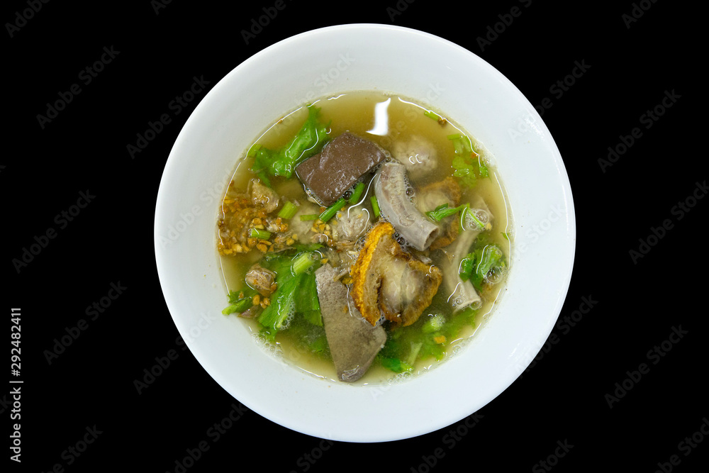 Thai Style Pork Blood Soup, top view Thai Style Pork Blood Soup, top view