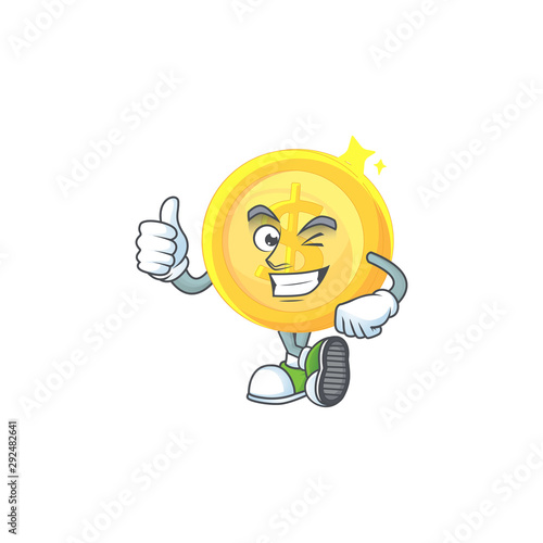 Thumbs up currency gold coin isolated white background