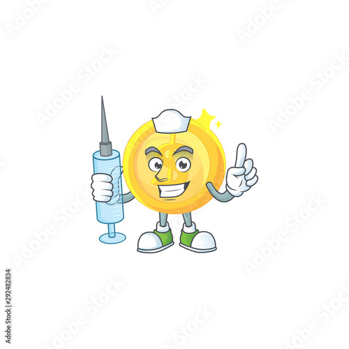 Nurse currency gold coin isolated white background