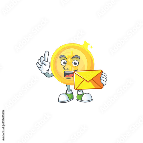 With envelope currency gold coin isolated white background