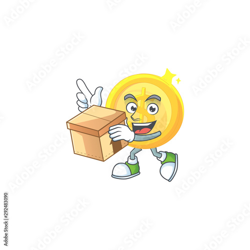With box currency gold coin isolated white background