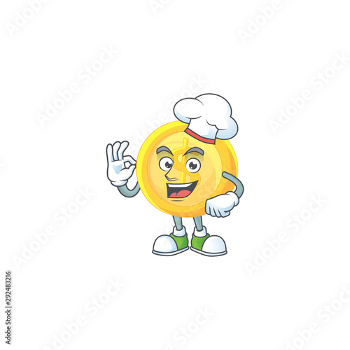 Chef currency gold coin isolated white background