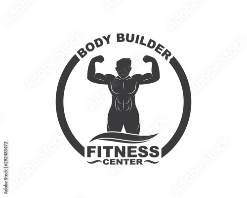 Bodybuilder fitness gym icon logo badge vector illustration