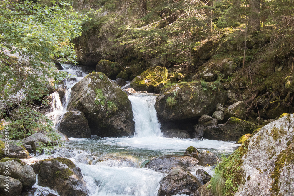 mountain river flow with rocks