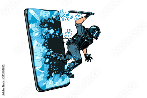 cyberpolice concept. the state monitors the Internet. arrest the hacker. censorship and prohibition of freedom of speech