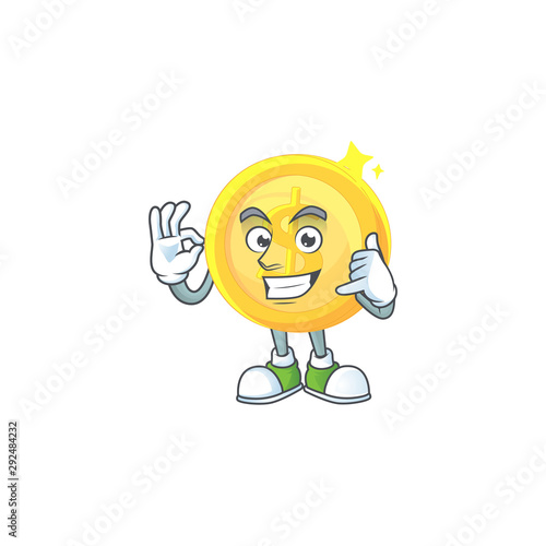 Call me gold coin cartoon character mascot style