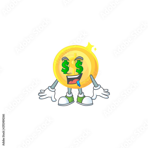 Money eye gold coin cartoon character mascot style