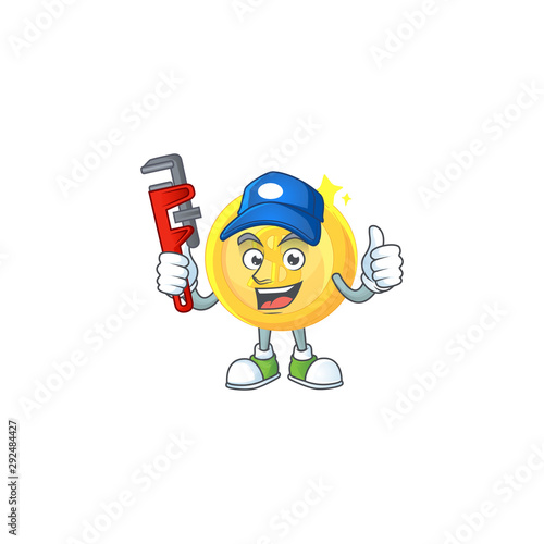 Plumber gold coin cartoon character mascot style