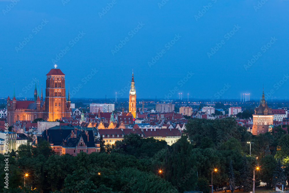 Panorama of Gdansk at night